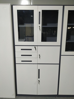 China Dark gray and white color three drawers and safety box use for office storage cabinet supplier