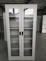 China Office design for Glass door swing open four adjusted shelves steel cabinet KD structure supplier