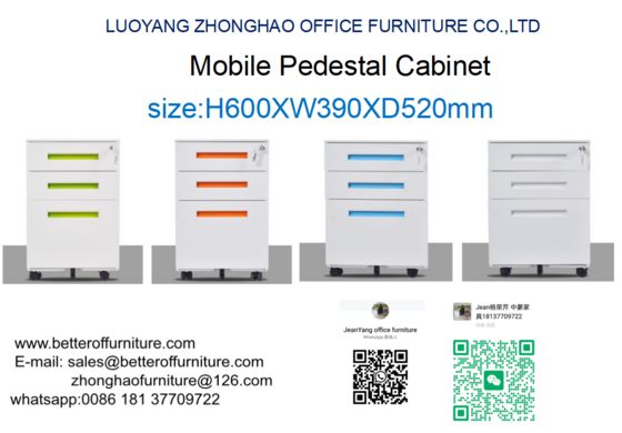 Steel furniture mobile pedestal cabinet 2 drawers 1box with handle supplier