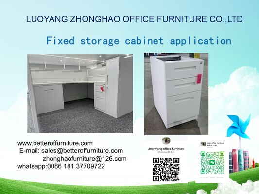 Steel storage cabient with 2 drawer and 1 box fixed cabinet under the wooden top supplier