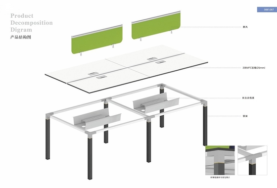 Modular four person green screen office workstation with mobile  pedestal cabinet supplier