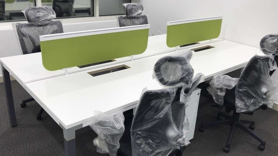 Modular four person green screen office workstation with mobile  pedestal cabinet supplier