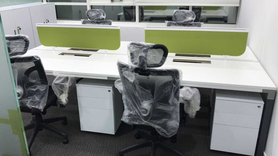 Modular four person green screen office workstation with mobile  pedestal cabinet supplier