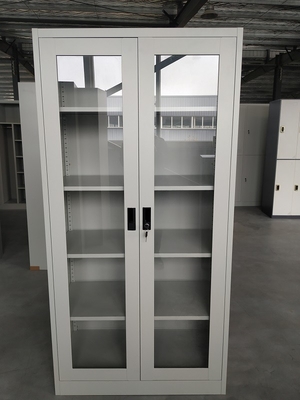 Office design for Glass door swing open four adjusted shelves steel cabinet KD structure supplier