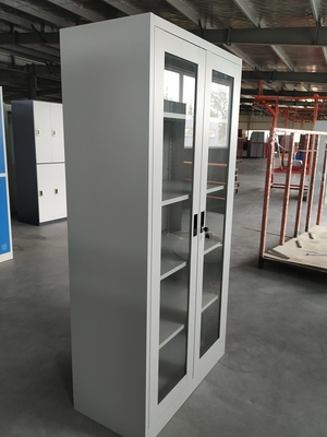 Office design for Glass door swing open four adjusted shelves steel cabinet KD structure supplier