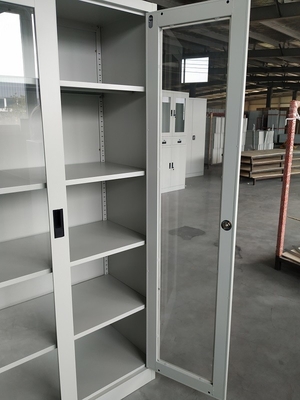 Office design for Glass door swing open four adjusted shelves steel cabinet KD structure supplier