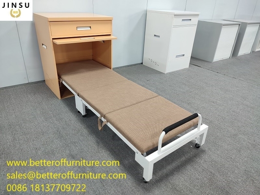 Yellow Color   Office Home Hospital  Napping Use Single Bed Folding Bed With Steel Cabinet supplier