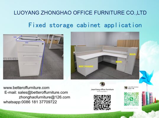 Steel storage cabient with 2 drawer and 1 box fixed cabinet under the wooden top